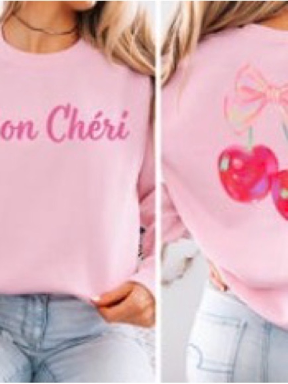 Gildan Pink Sweatshirt with Cherry Graphic from Etsy